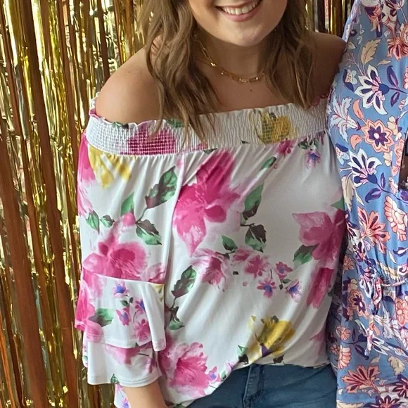 Off Shoulder Floral Smocked Blouse - Flaunt Boutique - Picture 2 of 13